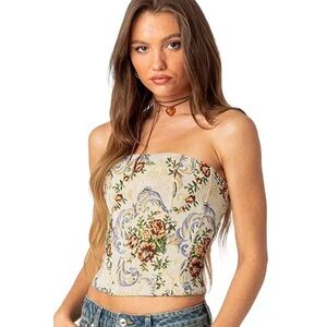 Edikted Floral Tapestry Lace Up Corset